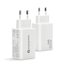 Charger GaN 1 x USB, 2 x USB-C Quick Charge 4+ 65W white