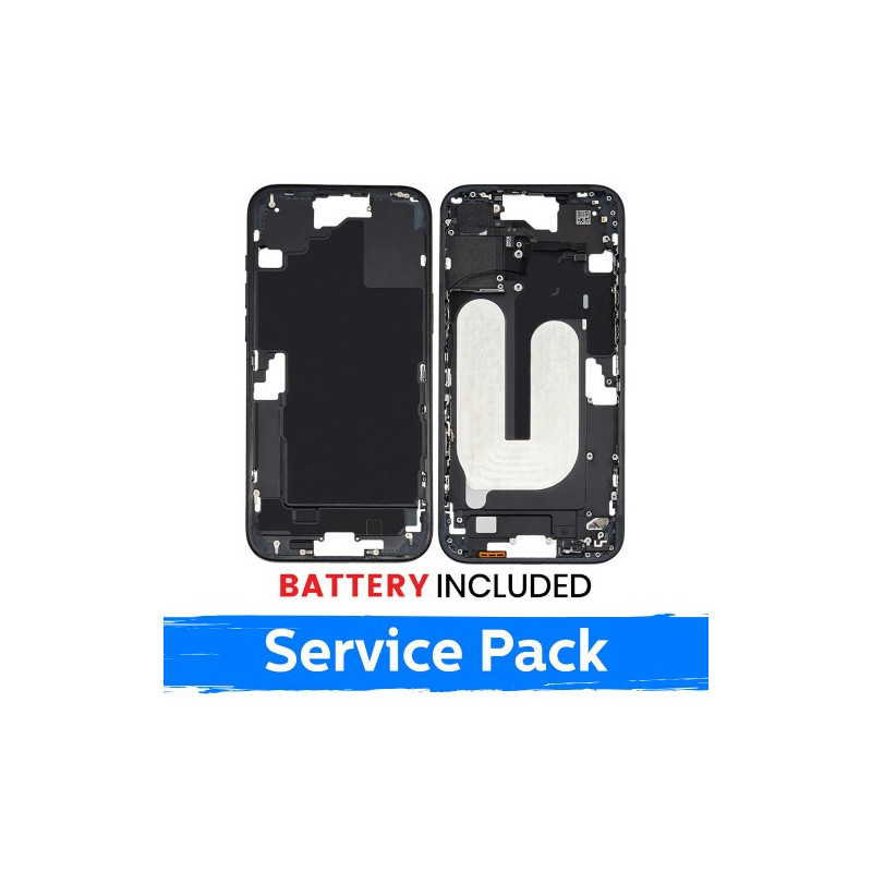 Ekrano rėmas / Vidinis korpusas skirtas Apple iPhone 16 Plus korpusas + baterija / Black / (Service Pack)