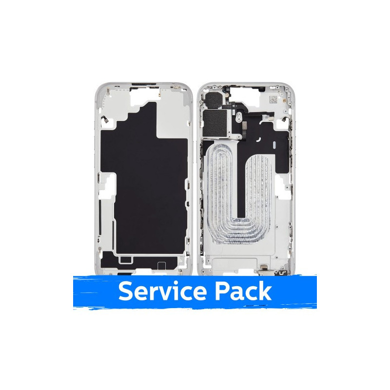 Ekrano rėmas / Vidinis korpusas skirtas Apple iPhone 16 Plus korpusas + baterija / White / (Service Pack)