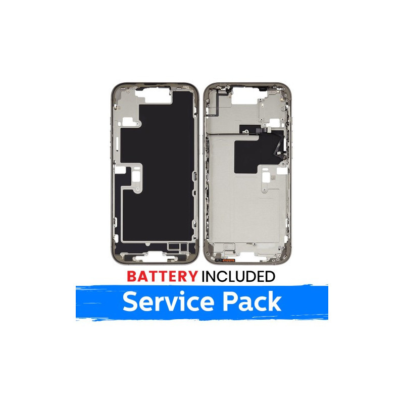 Ekrano rėmas / Vidinis korpusas skirtas Apple iPhone 16 Pro Max korpusas + baterija / White Titanium / (Service Pack)