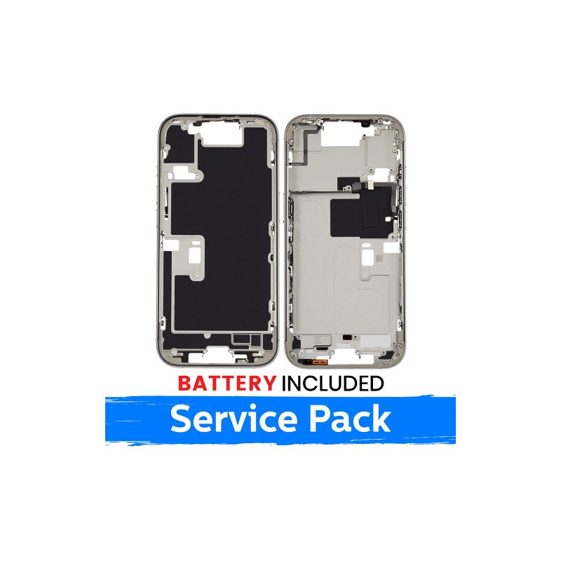 Ekrano rėmas / Vidinis korpusas skirtas Apple iPhone 16 Pro korpusas + baterija / White Titanium / (Service Pack)