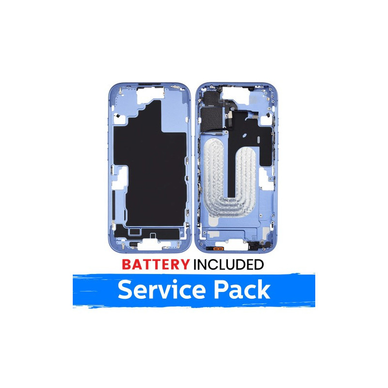 Ekrano rėmas / Vidinis korpusas skirtas Apple iPhone 16 korpusas + baterija / Ultramarine / (Service Pack)