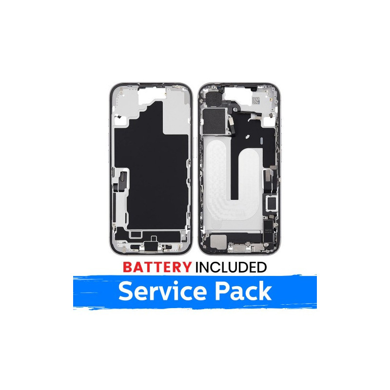 Ekrano rėmas / Vidinis korpusas skirtas Apple iPhone 16 korpusas + baterija / White / (Service Pack)
