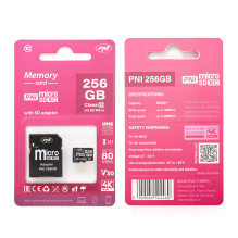 PNI 256 GB „MicroSD“ atminties kortelė su SD adapteriu, 10 klasė, 80 Mb/s, V30