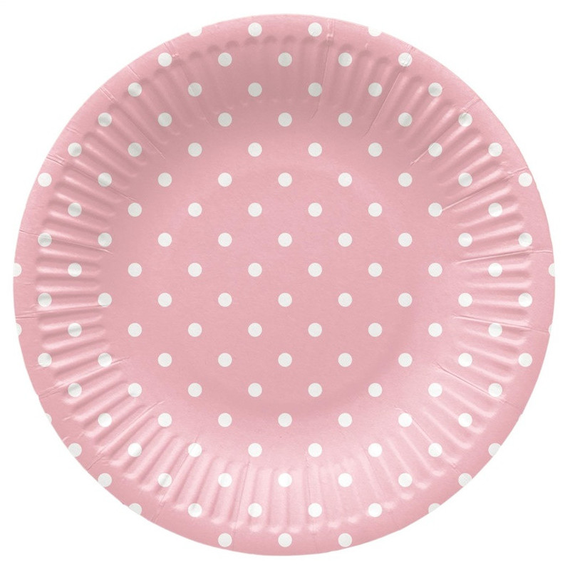 Disposable plates PAW Pink Dots, Ø 18 cm, 8 pcs