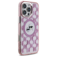 Karl Lagerfeld IML monograma Karl Choupette Head MagSafe iPhone 16 Pro dėklas – rožinis