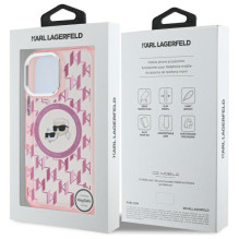 Karl Lagerfeld IML monograma Karl Choupette Head MagSafe iPhone 16 Pro dėklas – rožinis