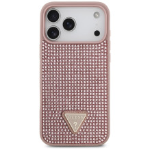 „Guess“ „Rhinestone Triangle“ logotipo dėklas, skirtas „iPhone 17 Pro Max“ – rožinis