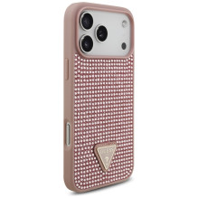 „Guess“ „Rhinestone Triangle“ logotipo dėklas, skirtas „iPhone 17 Pro Max“ – rožinis