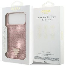 „Guess“ „Rhinestone Triangle“ logotipo dėklas, skirtas „iPhone 17 Pro Max“ – rožinis