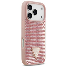 „Guess“ „iPhone 17 Pro“ dėklas „Rhinestone Triangle Logo“ – rožinis