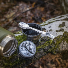 M-Tac UN-R02-750A Maisto termosas su sulankstomu nerūdijančio plieno šaukštu, 750 ml, alyvuogių žalios spalvos
