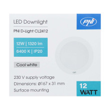 LED ceiling light PNI D-Light CL2412 12W, round 16.7 cm, 6400K, 230V power supply, 1320 lm, cool white LED ceiling light PNI D-Light CL2412 12W, round 16.7 cm, 6400K, 230V power supply, 1320 lm, cool white