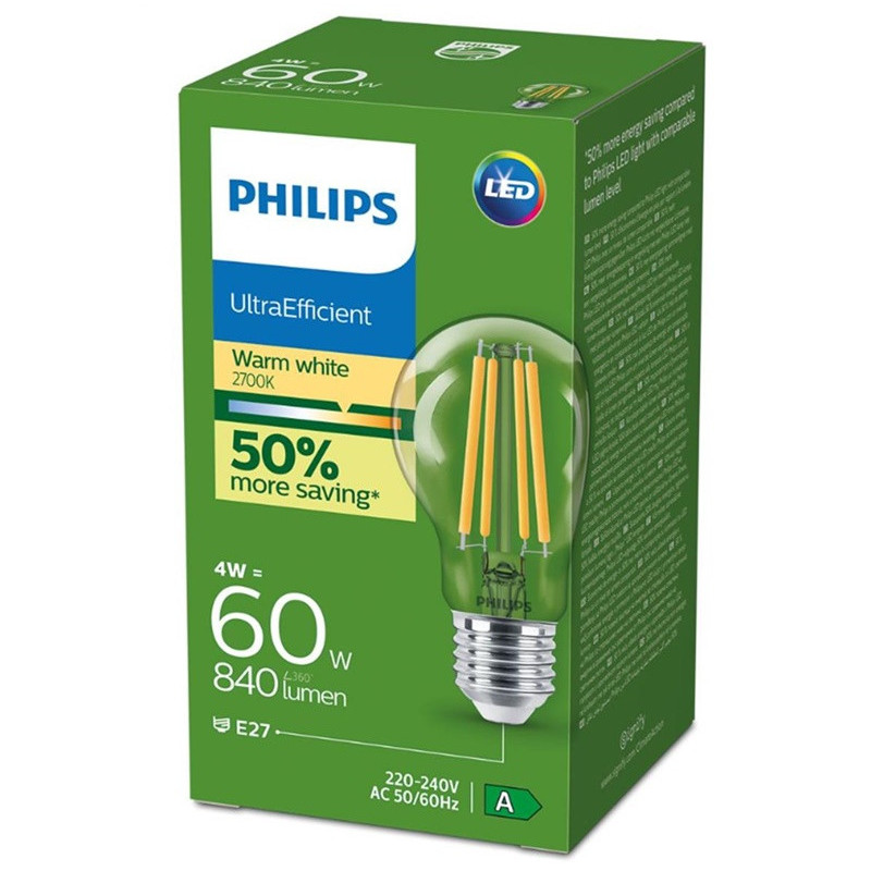 Light bulb Philips LED, A60, E27, 4W, 840LM, 2700K CL