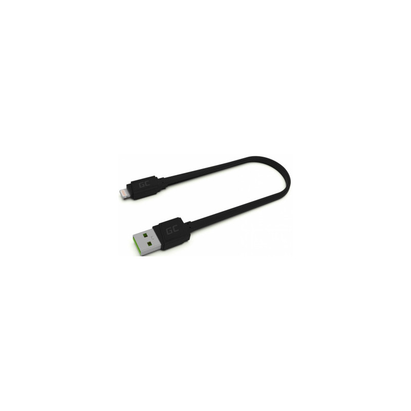 Kabelis „Green Cell“ USB-A kištukas - „Lightning“ kištukas su greito įkrovimo funkcija, 25 cm, juodas