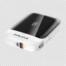„Evelatus Evelatus“ išorinė baterija 22,5 W 10000 mAh, C tipo, balta ir juoda