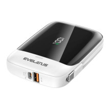 „Evelatus Evelatus“ išorinė baterija 22,5 W 10000 mAh, C tipo, balta ir juoda