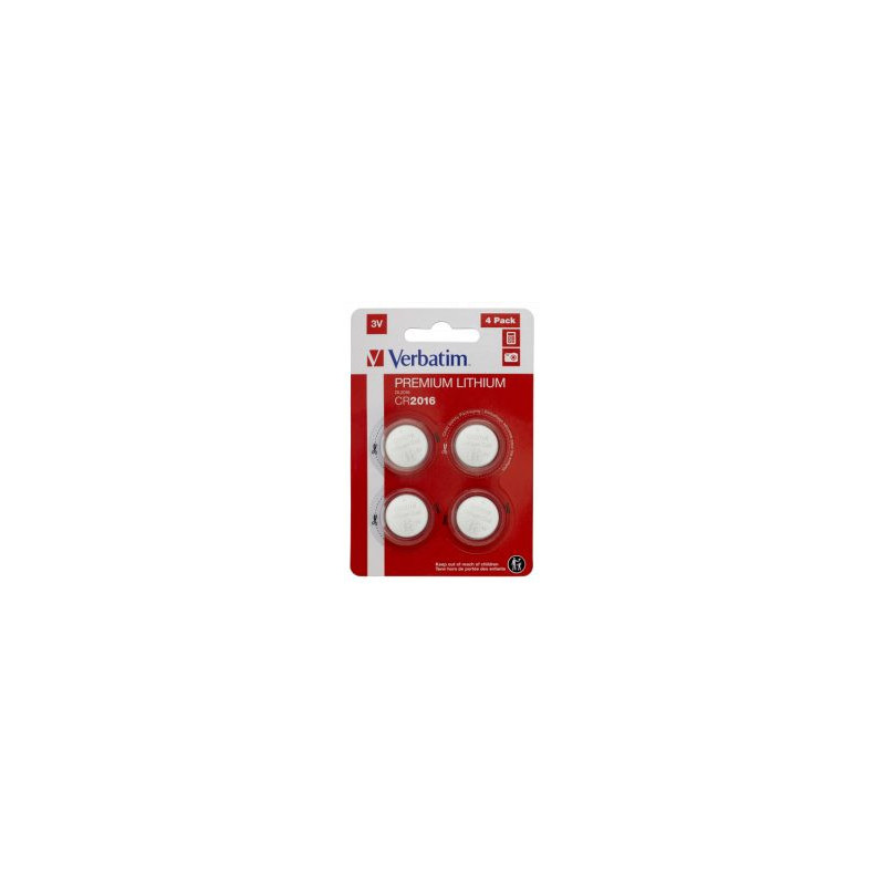 Baterijas Verbatim CR2016 Premium Lithium 4-Pack