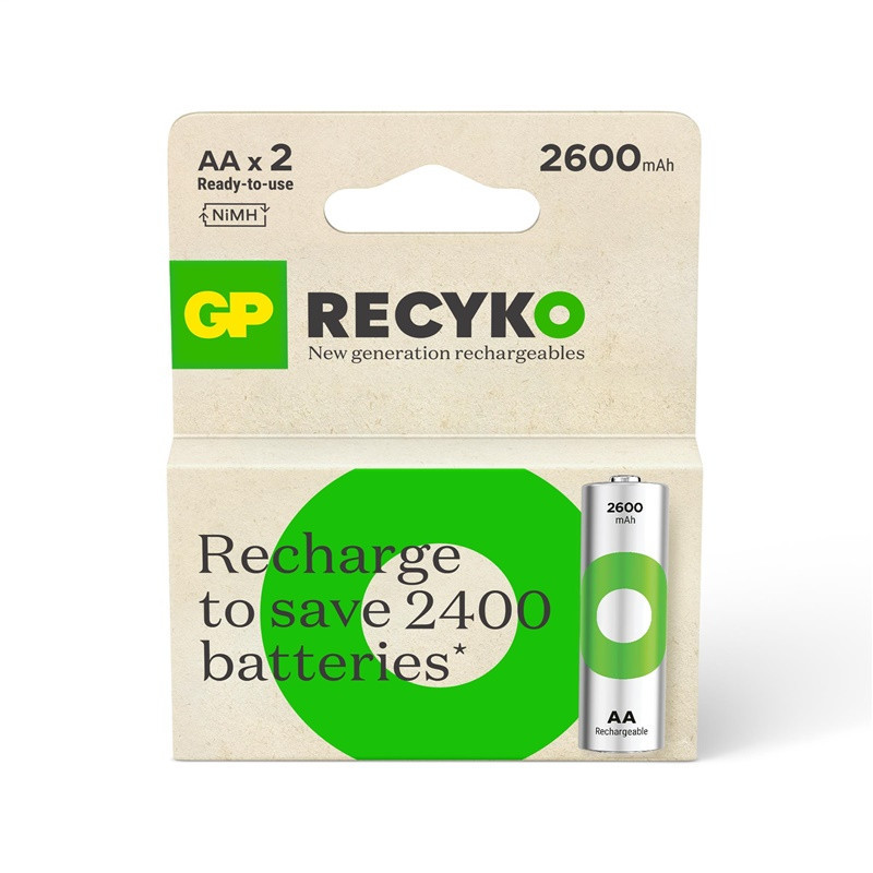 Įkraunami elementai GP RECYKO AA, 2600mAh, 2 vnt.