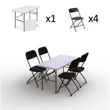 Folding furniture set: Table 120 white, 4 chairs Europa black
