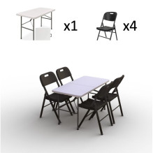 Folding furniture set: Table 120 white, 4 chairs Premium black