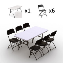 Folding furniture set: Table 150 white, 6 chairs Europa black Folding furniture set: Table 150 white, 6 chairs Europa black