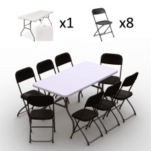 Folding furniture set: Table 150 white, 8 chairs Europa black Folding furniture set: Table 150 white, 8 chairs Europa black