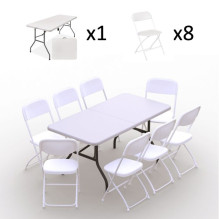 Folding furniture set: Table 150 white, 8 chairs Europa white Folding furniture set: Table 150 white, 8 chairs Europa white