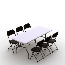 Folding furniture set: Table 180 white, 6 chairs Europa black Folding furniture set: Table 180 white, 6 chairs Europa black
