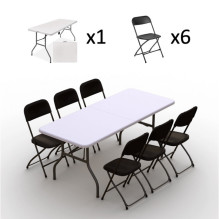 Sulankstomų baldų komplektas: Stalas 180 baltas, 6 kėdės Europa juodos