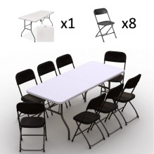 Folding furniture set: Table 180 white, 8 chairs Europa black Folding furniture set: Table 180 white, 8 chairs Europa black