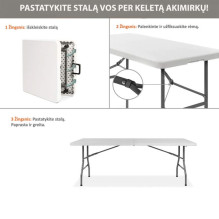 Sulankstomų baldų komplektas: Stalas 180 baltas, 8 kėdės Premium baltos Sulankstomų baldų komplektas: Stalas 180 baltas, 8 kėdės Premium baltos