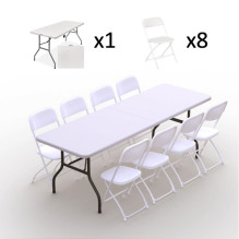 Folding furniture set: Table 240 white, 8 chairs Europa white