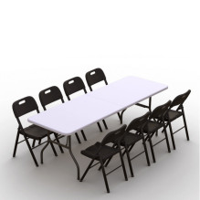 Folding furniture set: Table 240 white, 8 chairs Premium black