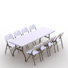 Folding furniture set: Table 240 white, 8 chairs Premium white Folding furniture set: Table 240 white, 8 chairs Premium white