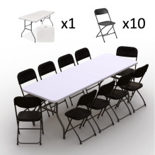 Folding furniture set: Table 240 white, 10 chairs Europa black Folding furniture set: Table 240 white, 10 chairs Europa black