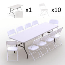 Folding furniture set: Table 240 white, 10 chairs Europa white Folding furniture set: Table 240 white, 10 chairs Europa white