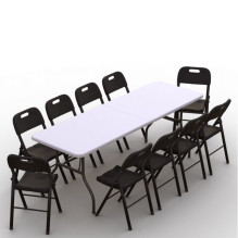 Folding furniture set: Table 240 white, 10 chairs Premium black Folding furniture set: Table 240 white, 10 chairs Premium black