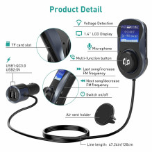 FM modulator PNI Valentine F800 Bluetooth, MP3 player, FM transmitter, micro SD slot, dual USB, QC3.0