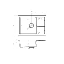 Juoda kriauklė su lanksčiu maišytuvu - MAIDSINKS BALI kriauklė (62x44) 1B1D juoda + Flessi Black Edition maišytuvas