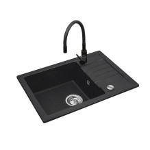 Juoda kriauklė su lanksčiu maišytuvu - MAIDSINKS BALI kriauklė (62x44) 1B1D juoda + Flessi Black Edition maišytuvas