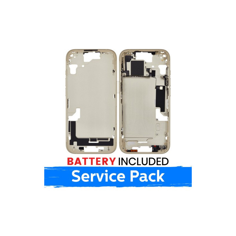 Ekrano rėmas / Vidinis korpusas skirtas Apple iPhone 15 korpusas + baterija / Yellow / (Service Pack)
