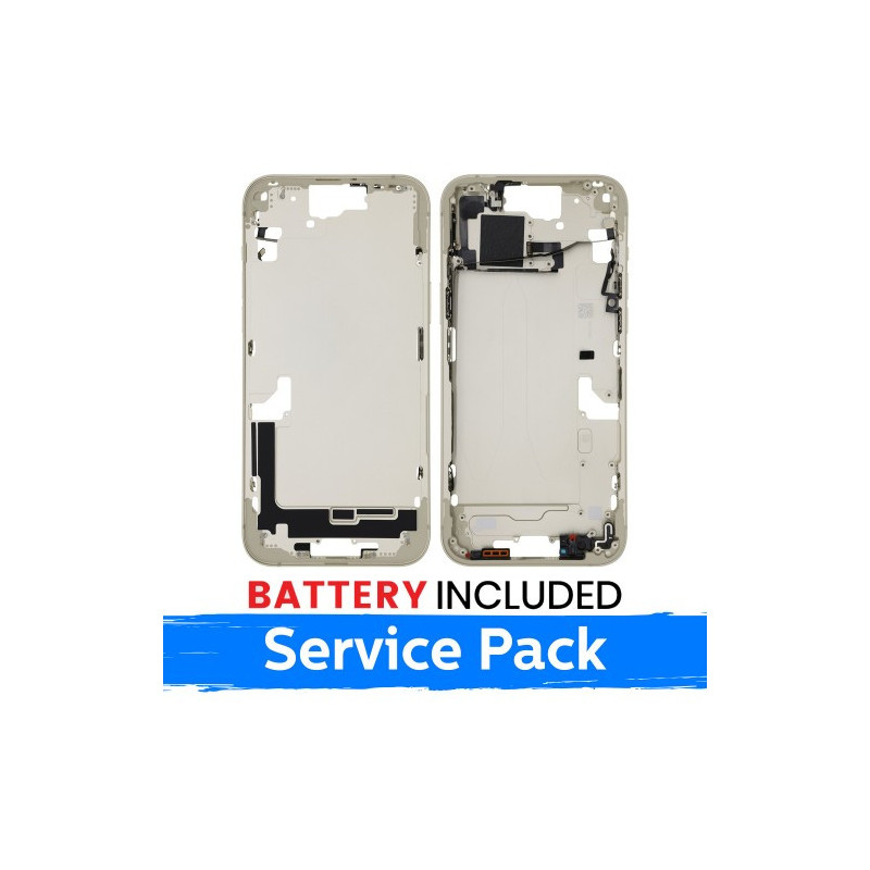 Ekrano rėmas / Vidinis korpusas skirtas Apple iPhone 15 Plus korpusas + baterija / Yellow / (Service Pack)