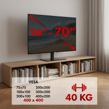 Maclean MC-450 Universal TV Stand for TV Cabinet max. 40kg, max. VESA 400x400 32-65" Tempered Glass Base 3-Level He Maclean MC-450 Universal TV Stand for TV Cabinet max. 40kg, max. VESA 400x400 32-65" Tempered Glass Base 3-Level He