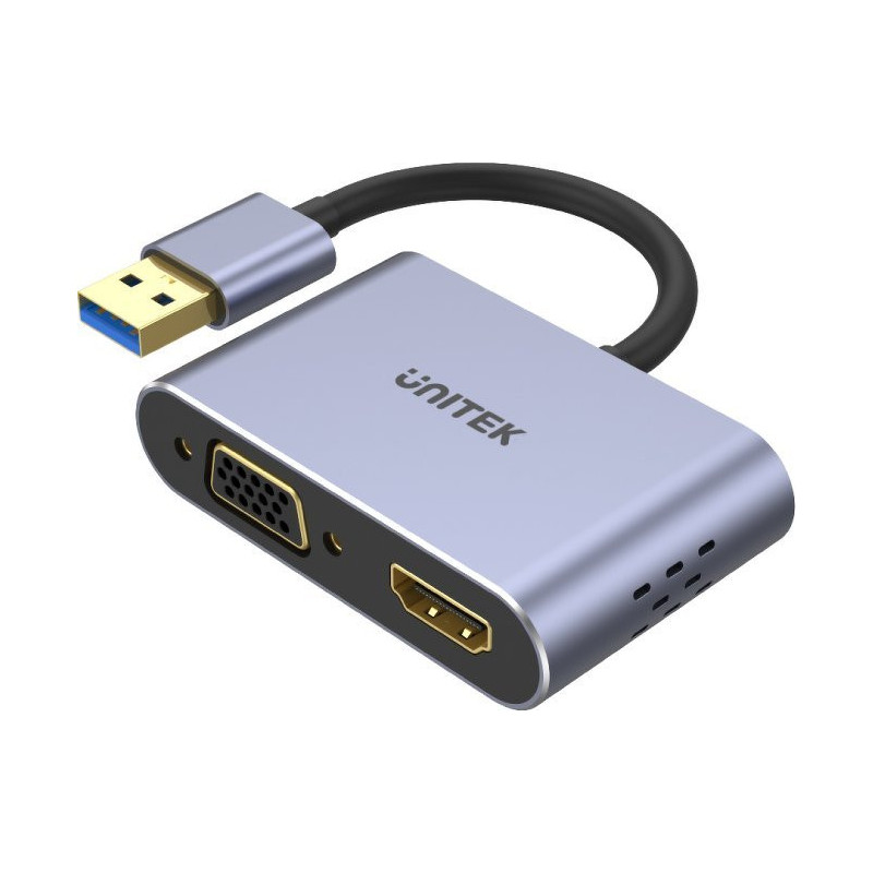 UNITEK ADAPTER USB-A - HDMI &amp; VGA FULLHD M / F