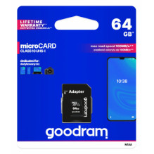 Goodram MicroSDHC Class 10 UHS I 64GB + adapter M1AA-0640R12 Goodram MicroSDHC Class 10 UHS I 64GB + adapter M1AA-0640R12