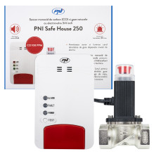 PNI Safe House Dual Gas 250 rinkinys su anglies monoksido (CO) jutikliu ir gamtinėmis dujomis bei 3/4 colio solenoidiniu PNI Safe House Dual Gas 250 rinkinys su anglies monoksido (CO) jutikliu ir gamtinėmis dujomis bei 3/4 colio solenoidiniu