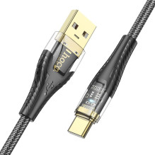 USB A į USB C laidas Hoco 2,4A 1,2 m U121 juodas permatomas