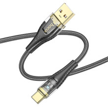 USB A į USB C laidas Hoco 2,4A 1,2 m U121 juodas permatomas