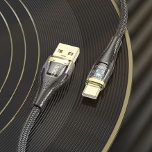 USB A į USB C laidas Hoco 2,4A 1,2 m U121 juodas permatomas